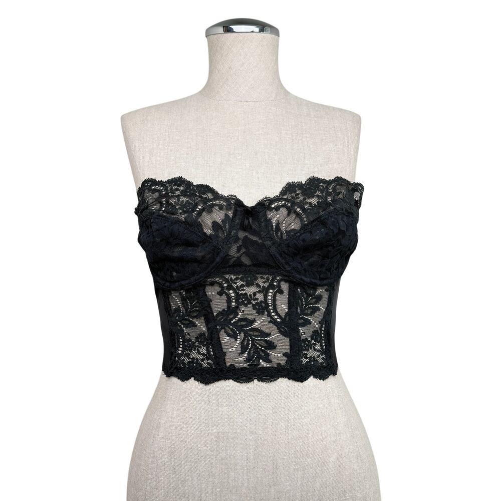 Fleur de Lace Smoothie Strapless Lace Bustier 34C USA Vintage Corset Coquette